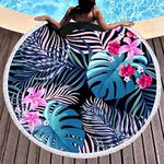 EORUBE Round Beach Towel Oversized Blanket Palm Leaves Tropical Style Flamingo Print Microfiber Large Round Towel Picnic Mat Super Water Absorbent Towel 59 Inches Diameter (Tropical - Style 2)