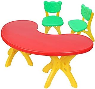 Her Home eHomeKart Moon Table for Kids and 2 Foldable Bear Chairs - Half Round Moon Shape Plastic Table with 54 inch Length - Perfect for Indoor and Outdoor - Multicolour