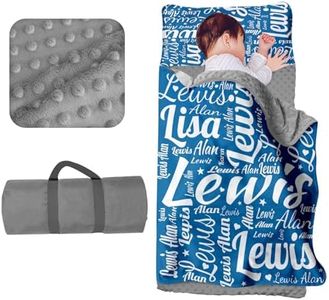 Custom Toddler Nap Mat for Preschool - Personalized Name Kids Nap Mats for Daycare Kindergarten Boys Sleeping Bag with Pillow Blanket Set, Thick Padded Easy Roll Up Blue