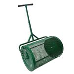 Carivia 24 Inch Compost Spreader, Lawn and Garden Peat Moss Roller with Side Latches,22.4"-27.6" Height Adjustable Handle,24" x 15.7" Mesh Basket, for for Spreading Manure, Topsoil, Green