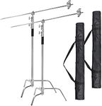 EACHSHOT C Stand 2 Packs with Bags Metal Max 10.8ft/330cm with 3.48ft/106cm Holding Arm 2 Pieces Grip Head for Godox AD400 Pro AD600 Pro AD600BM Aputure 120D 300D II for Photography Studio Video
