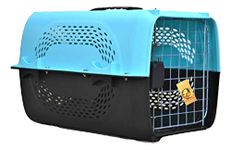 Foodie Puppies Imported Plastic Portable Pet Travel Carrier Cage & Kennel House for Dogs, Puppies & Small Animals (19" X 12" X 12", Neon Blue)