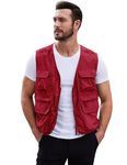 Gihuo Mens Fishing Vest Summer Outdoor Work Vest Utility Safari Travel Lightweight Sleeveless Jackets with Pockets, Red, Small