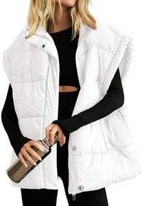 Songling Womens Oversized Puffer Vest Stand Collar Full Zip Sleeveless Bubble Puffer Vest Quilted Padded Warm Coat Outwear (White,S)