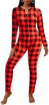 Ekouaer Womens Christmas Oneses Adult Button One Piece Pajama Romper Long Sleeve Jumpsuit Sleepwear for Women Soft Thermal