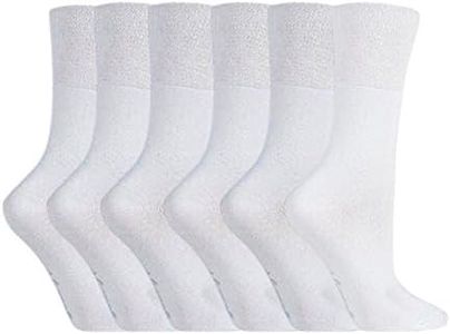 NEW: 6 Pairs Ladies Gentle Grip No Elastic Socks 4-8 uk, 37-42 eur (GG67 WHITE)