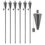 6X Silver 146cm Garden Fire Tiki Torch - Cone - Oil Paraffin Outdoor Candle Flames Lantern Light - by Harbour Housewares