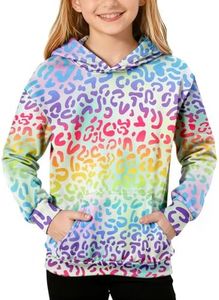 uideazone Colorful Leopard Hooded Sweatshirts for Girls Size 11t Novelty cheetah 3D Print Hoodies Coat Long Sleeve Hoody Pullover Top Clothes 10-12 Years