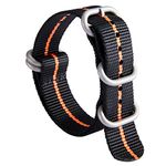 BINLUN Watch Strap Thick Nylon Replacement Watch Bands for Men 18mm 20mm 22mm 24mm with Military Heavy Duty 5 Rings Silver/Black Stainless Steel Buckle(Black-Orange-Silver,22mm)