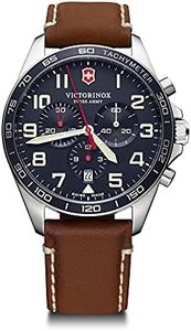Victorinox Fieldforce Chrono Ø 42 mm Reloj de Pulsera de Hombre, Swiss Made, Cuarzo analógico, Sumergible hasta 100 m, Cristal de Zafiro, Pulsera de Piel, Azul/marrón