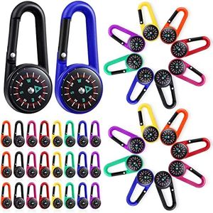 32 Pcs Compass Keychain for Kids Adventure Camping Small Keychain Belt Clips with Holes Compass Metal Buckle Keychain Outdoor Camping Party Favors (Multicolor)