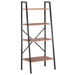 HOMCOM 4-Tier Vintage Ladder Shelf Bookcase Wood Storage Rack Stand Plants Display Black Brown