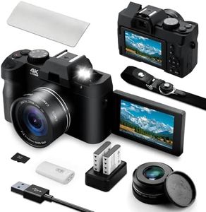 4K Digital Camera for Photography and Video Auto Focus 48MP Vlogging Travel Compact Camera,180°Flip Screen 16X Zoom with 32GB SD Card & 2 Batteries Macro Lens Black