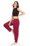 WEET Women's Cotton Heart Printed Perfect Fit Pyjama|Night Lounge Pants For Ladies (M, Red)