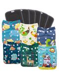 babygoal Reusable Charcoal Bamboo Cloth Diapers Pack of 12, Leakage Proof Double Gussets with Absorbent Inserts-Freesize, Rash Free, Washable Diapers for Babies 0-3 Years-6 Shells+6 Pads 6CHG04-IN