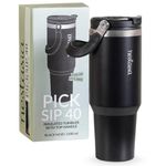 Nestasia PickSip40 Tumbler with Straw & Top Handle 1.2L | Insulated Stainless Steel Sipper Water Bottle for Adults with Dual Flip Opening Sip-Swig Leakproof Lid for Office & Gym (Black Noir)