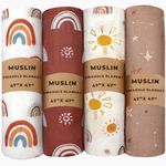 4 Pack Baby Muslin Swaddle Blankets Boho Gender Neutral Newborn Cotton Receiving Blankets Soft Breathable Infant Wraps Swaddle for Baby Boys or Girls Large 47 X 47 Inches (Sun)