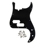 IKN 13 Hole Modern Style Standard P Bass Pickguard 3Ply Scratch Plate for Four String Precision Bass Models Guitar, Black