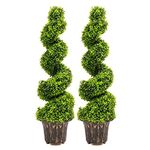 INMOZATA Pair of Artificial Topiary Swirl Trees Boxwood Spiral Trees Plant 4t/120cm High for Garden Indoors Outdoor