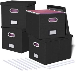 4 Pack File Storage Organizer, Document Organizer, Portable File Box with Lid, Fit for Letter/Legal File Folder Storage,Black-Box only