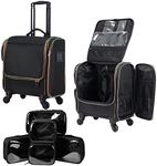 Rolling Makeup Train Case, Stagiant Professional Makeup Case, Travel Cosmetic Organizer Make Up Storage Barber Bag for Makeup Artist, Hairstylist, with 5 Toiletry Bags, Black