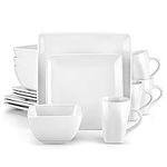 vancasso Soho Stoneware Square Dinner Set, 16 Piece White Dinnerware Service Set Kitchen Plate Crockery Set with Dinner Plate, Dessert Plate, Bowls and Mug, Service for 4