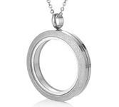 30MM Silver Matte Stainless Steel Round Living Floating Charm Memory Locket Pendant Necklace with 22 Inches Chain