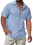 JMIERR Mens T-Shirts Business Dress Shirts Vintage Button Up Shirts Summer Casual Hawaiian Shirts Short Sleeve Cotton Mens Beach Shirt for Men C Light Blue X-Large