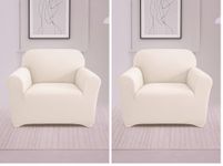 Amazon Brand - Solimo Polyester Spandex Stretchable Sofa Slipcover (1 Seater, Cream) (Pack of 2)