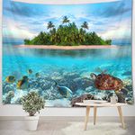 LB Ocean Tapestry Tropical Island Wall Hanging Tapestry Sea Turtle,Fish,Coral,Green Palm Tree Wall Tapestry for Living Room Bedroom Dorm Wall Decor,200cm W x 150cm H