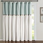 Lush Decor Linen Button Window Curtain Panel, Single, 100" W x 84" L, Blue & White - Country Curtains - Extra Wide Curtains - Color Block Farmhouse Curtains For Living Room, Bedroom & Dining Room