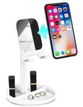 Aduro Adjustable Cell Phone Stand for Desk, Universal Tablet Stand Phone Holder Dock with Mirror Compatible with All Mobile Phones, iPhones, Switch, iPad, Tablet (4-10 inches) White