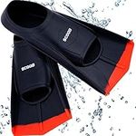 Swimming Training Fins Swim Flippers Travel Size Short Blade For Snorkeling Diving Pool Activities. Open Water Equipment for Men, Women & Children New Bright Colours + Mesh Bag (36-38 M, black-red)