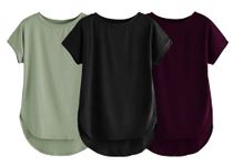 Fabricorn Combo of Three Plain Black, Sage Green and Wine Round Neck Up and Down Cotton Tshirt for Women (Black, Sage Green, Wine, Large)