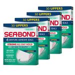 Sea-Bond Secure Denture Adhesive Seals, Fresh Mint Uppers, Zinc-Free, All-Day-Hold, Mess-Free, 30 Count (Pack of 4)