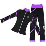 LIUHUO Figure Skating Spiral Jacket Pants Fleece Pants for Girls Black Pants for Women, Purple, 8-10 Years