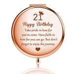 BNQL 21st Birthday Gifts Mirror 21 Year Old Birthday Gifts for Her Happy 21 Birthday Pocket Makeup Mirror with 2 x 1x Magnification Turning 21 Gifts (Rose gold)