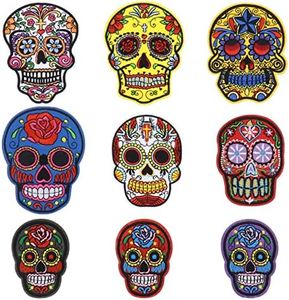 eMagTech 9PCS Skull Patches Embroidered Sewing Iron-on Applique Punk Rock Badge for Clothing Hat Backpack Jeans Repairing DIY Decoration Accessories 9 Styles