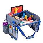 Kids Travel Tray - Car Seat Tray - Travel Lap Desk Accessory for Your Child's Rides and Flights - it's a Collapsible Organizer that Keeps Children Entertained Holding Their Toys (Blue)