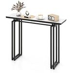 COSTWAY Console Table, Modern Faux Marble Slim Entryway Table Sofa Side Table, Metal Frame 110cm Long Narrow Couch Accent Table for Hallway, Foyer and Living Room (Black+White)