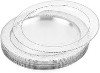 MATANA 20 Premium Clear Hard Plastic Dinner Plates with Hammered Silver Rim, 26cm / 10 Inch - Elegant & Reusable Party Plates for Weddings, Birthdays, Picnic, BBQ, Parties