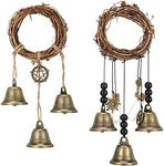 2 Pieces Witch Bells Protection Door Hangers Witch Wind Chimes Wreath Handmade Hanging Witch Bells Wiccan Magic Wind Chimes for Home Door Doorknob Witchcraft Decorations (Classic Style)