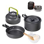 NEAR STOP Aluminum Outdoor Camping Cookware Set, Folding Cookset Camping Teapot and Pans Set Equipment，Lightweight Pots, Pans with Mesh Set Bag for Backpacking, Hiking, Picnic