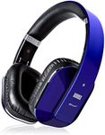 August EP650 Bluetooth Wireless Over Ear Headphones with aptX LL Low Latency/Multipoint/NFC / 3.5mm Audio in/Headset Microphone - Blue