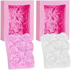 OBTANIM 2 Pcs Silicone Square Rose Flower Fondant Molds Handmade Chocolate Candy Moulds for DIY Craft Art Soap Candle Making Cake Decoration