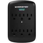 Monster Wall Tap Surge Protector - Power Surge Protector with Wall Mount - Heavy Duty Protection with up to 6 AC -Ideal for Computers,Home Theatre,Home Appliance and Office Equipment, Black, 6-Outlet