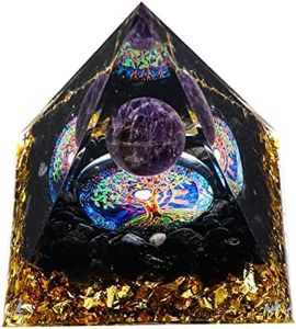 MXiiXM Orgone Pyramid for Positive Energy, Amethyst Crystal Ball Handmade Pyramid, Protection Crystals Energy Generator for Stress Reduce Healing Meditation Attract Wealth Lucky (Tree of Life)