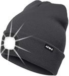 ATNKE LED Lighted Beanie Cap,USB Rechargeable Running Hat Ultra Bright 4 LED Waterproof Light Winter Warm Gifts for Men and Women/Gun Gray