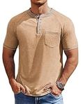 COOFANDY Henley Shirts for Men Classic Slim Fit Tee Vintage Basic Button Henley Shirts Short Sleeve Summer Fashion T Shirts