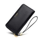 FOXER Leather Wallets for Women, Genuine Leather RFID Blocking 17 Card Slots Gift Box Packaging Ladies Purses with Zipper Coin Pocket Women's Long Wallets Womens Zip Around Wallets with Wristband,